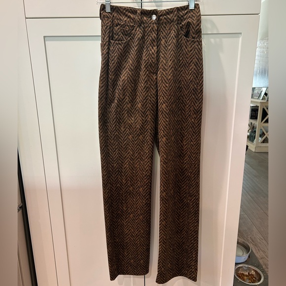 Women's Brown Herringbone Corduroy Straight Leg Pants - Picture 4 of 7